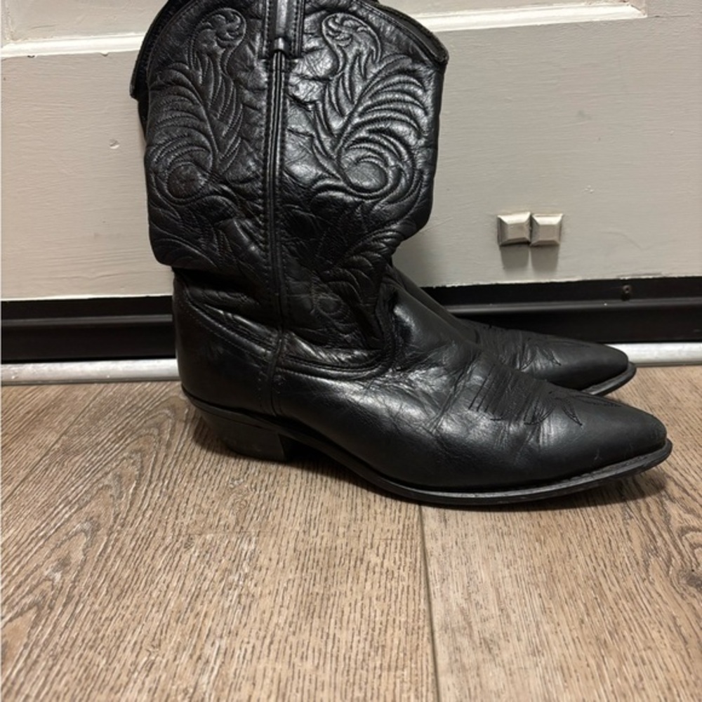 Acme Black Leather Cowboy Boots size 8.5
